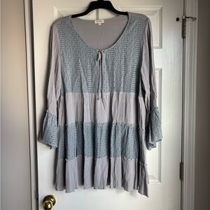 Velzera Light Gray Tunic with Crochet Details